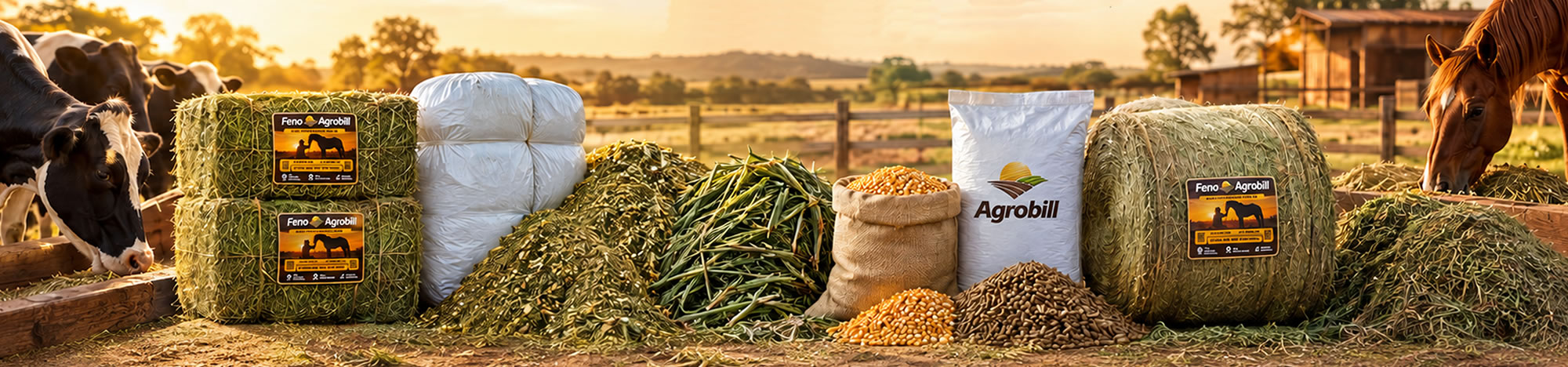 Produtos Feno Agrobill: feno, silagem, milho em grão e ração